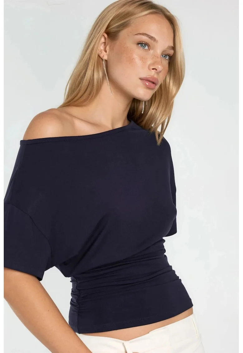 Bluza dama,  Bleumarin, Decolteu asimetric