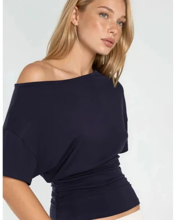 Bluza dama,  Bleumarin, Decolteu asimetric