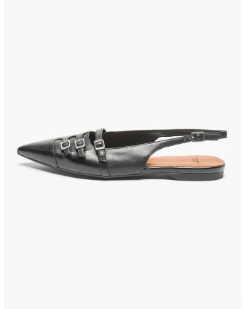 Balerini slingback din piele, Negru