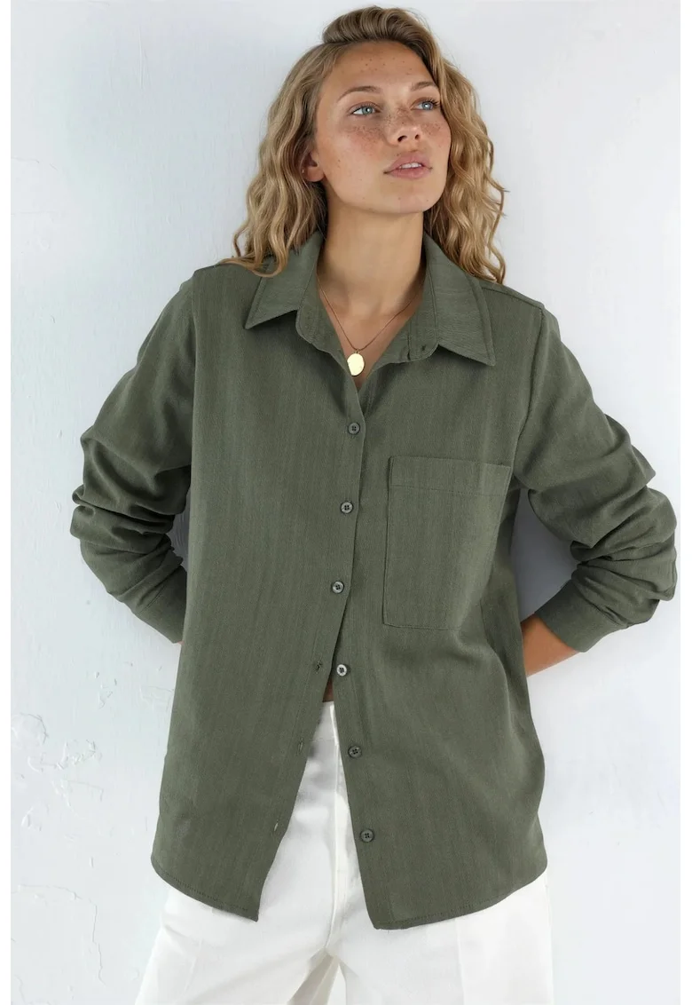 Camasi dama,  camasa de in cu buzunare, verde kaki, material lejer