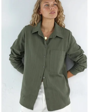 Camasi dama,  camasa de in cu buzunare, verde kaki, material lejer