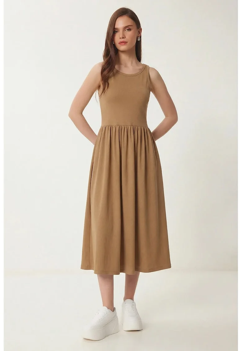 Rochie midi, Happiness Istanbul, bumbac, maro