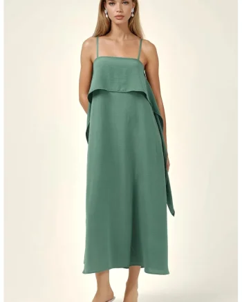 Rochie Maxi,  maneci lungi, verde, poliester