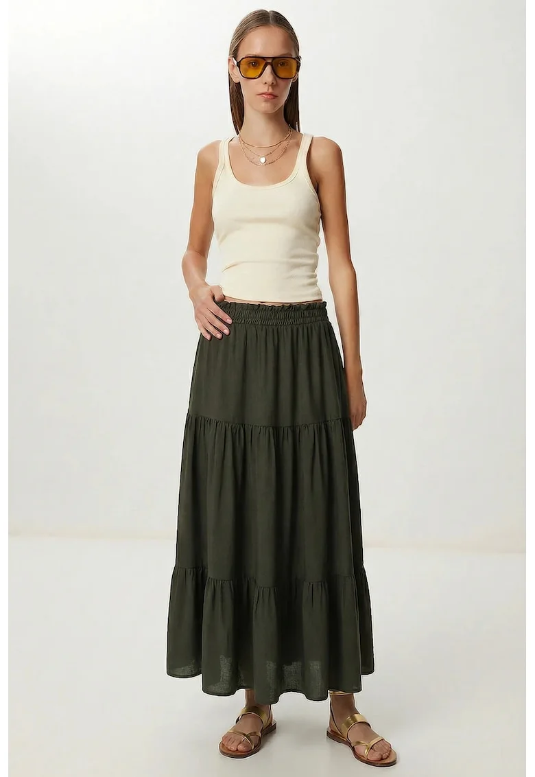 Fusta maxi Happiness Istanbul, elastic, verde, viscoza