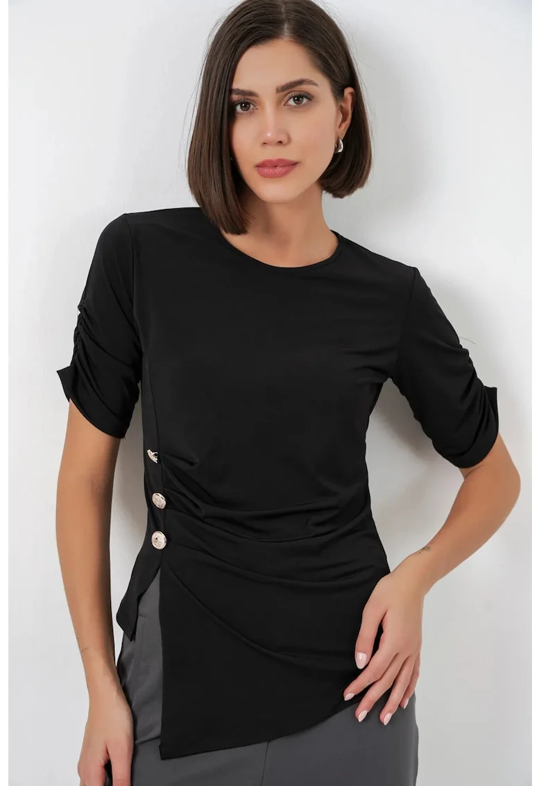 Top dama,  Negru, Guler rotund, Nasturi
