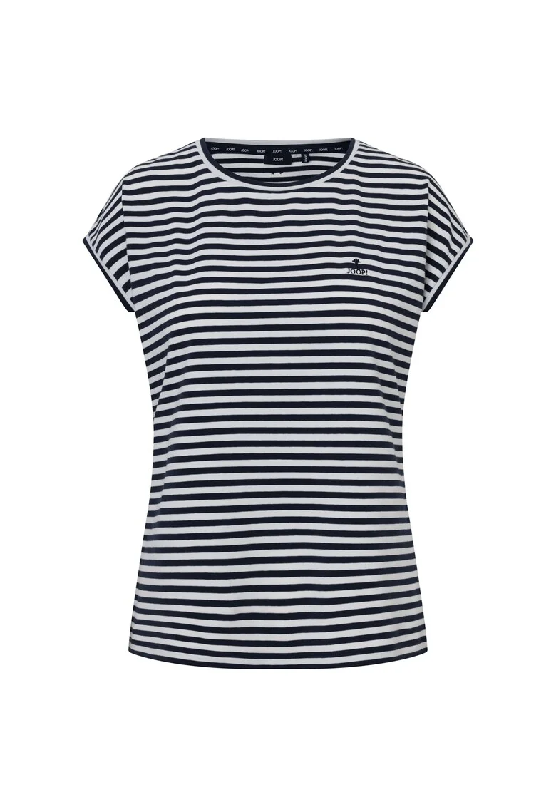 Tricou in dungi din amestec de bumbac, Alb/Albastru inchis