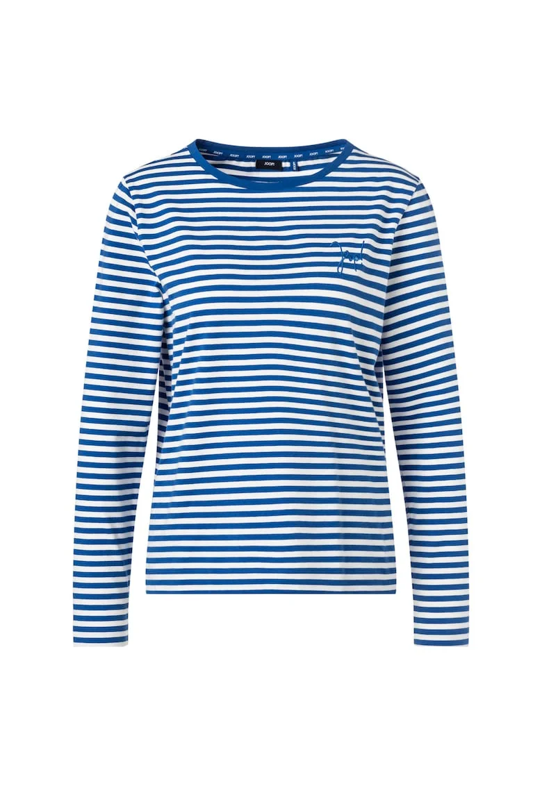 Bluza in dungi cu logo brodat, Alb/Albastru royal
