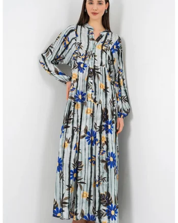 Rochie maxi  gri inchis, maneca lunga, 100% viscoza