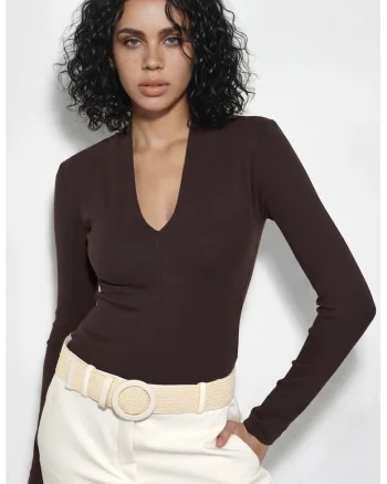 Bluza dama,  Maro, Bumbac/Elastan, Decolteu in V, Slim fit