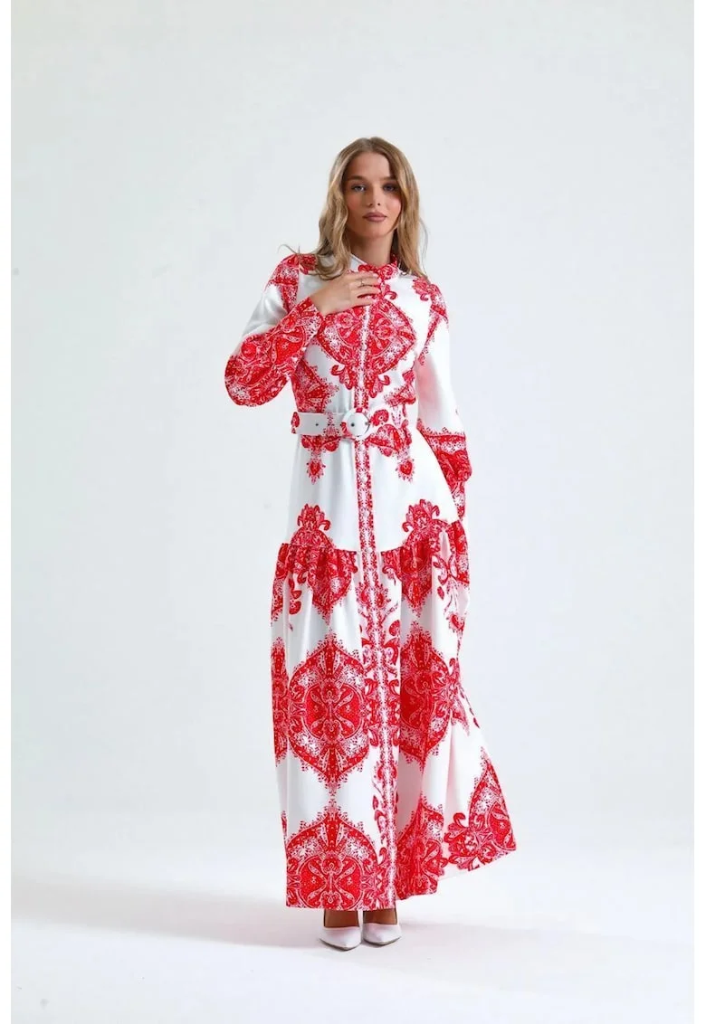 Rochie Maxi,  Maneca lunga, Multicolor, Poliester cu Lycra