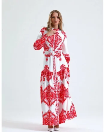 Rochie Maxi,  Maneca lunga, Multicolor, Poliester cu Lycra