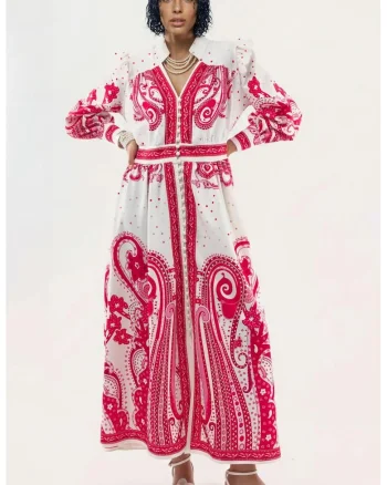 Rochie Maxi MSN, decolteu in V, imprimeu Paisley, multicolor, poliester