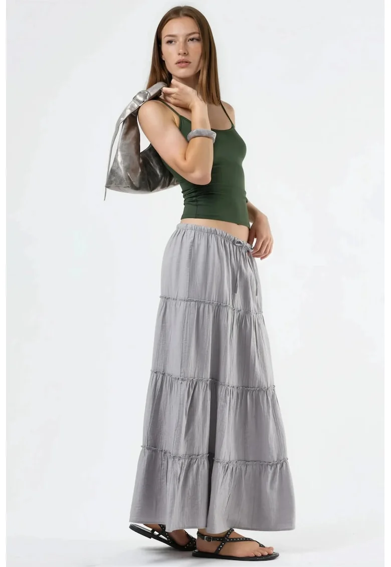Fusta maxi  talie inalta, gri, poliester