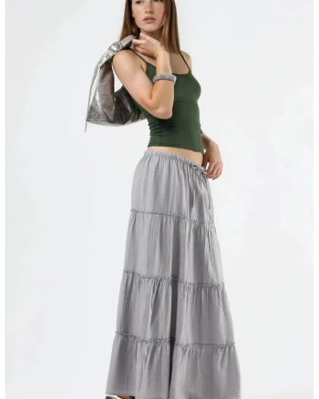 Fusta maxi  talie inalta, gri, poliester