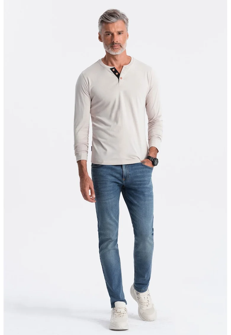 Bluza din bumbac cu fenta cu nasturi, Gri deschis