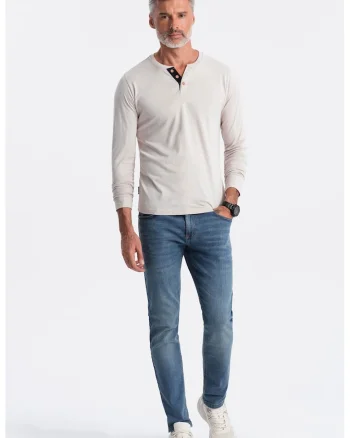 Bluza din bumbac cu fenta cu nasturi, Gri deschis