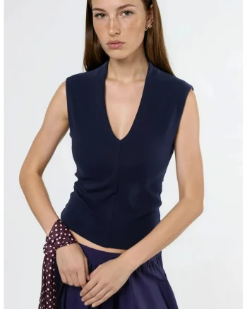 Top dama,  Bleumarin, Textil, Decolteu in V