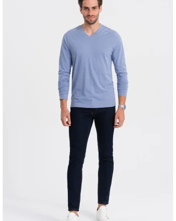 Bluza din bumbac cu decolteu in V, Albastru lavanda