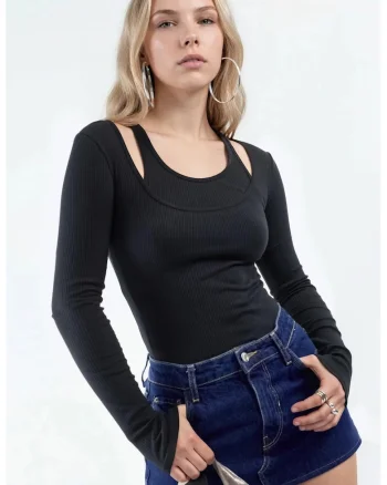 Bluza dama,  Guler in U, Negru