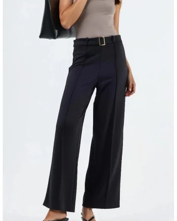 Pantaloni dama  talie inalta, croiala dreapta, negru, poliester