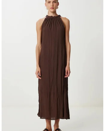 Rochie midi, Happiness Istanbul, texturata, maro mocha, bumbac/elastan
