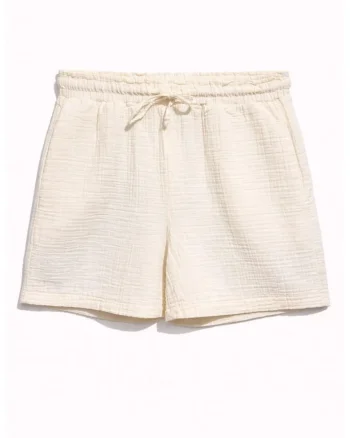 Pantaloni scurti dama  talie inalta, natural, bumbac