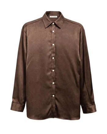 Camasi dama,  camasa din satin, maneca lunga, maro cafea, 100% poliester