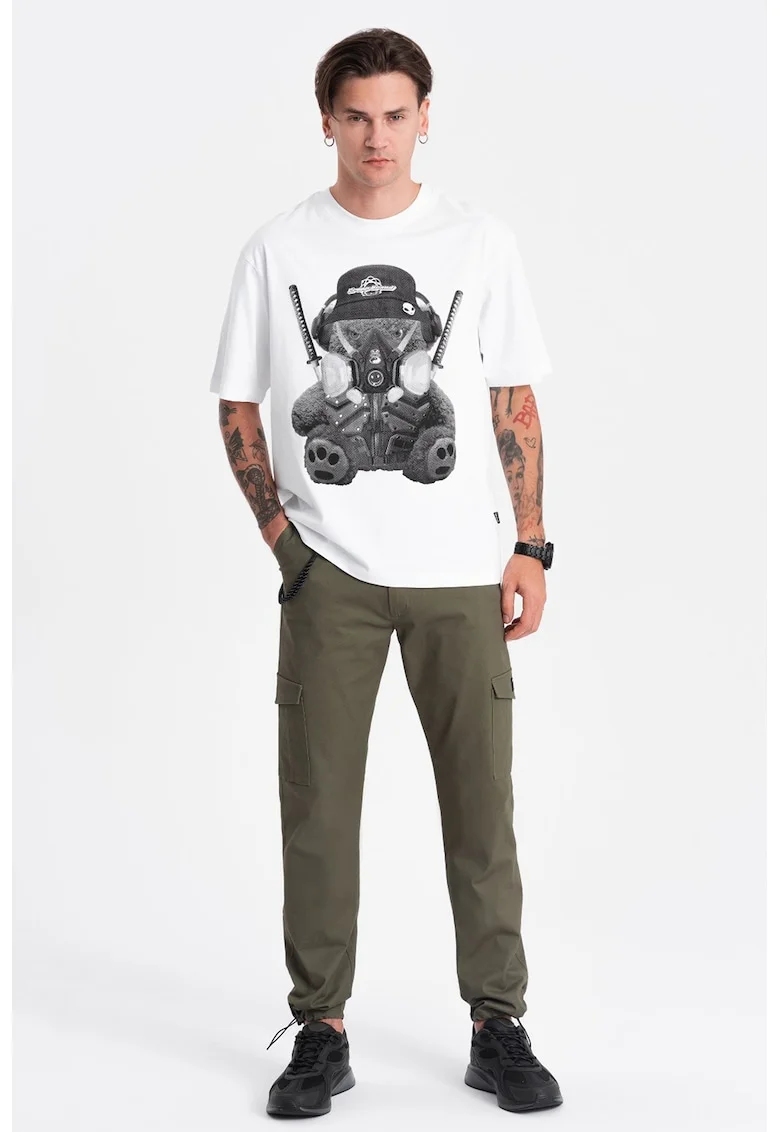 Pantaloni cargo cu snururi de ajustare la terminatie, Kaki