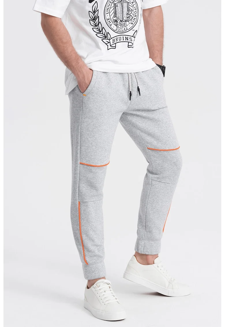 Pantaloni de trening cu detalii contrastante, Gri deschis melange