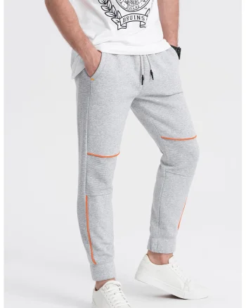Pantaloni de trening cu detalii contrastante, Gri deschis melange