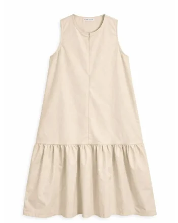 Rochie Maxi,  detalii cu volane, bumbac/poliester, crem