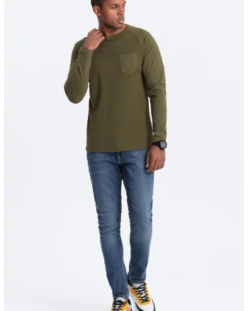 Bluza texturata cu buzunar pe piept, Verde masliniu