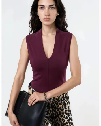 Top dama,  Bordeaux, Textil, Decolteu in V