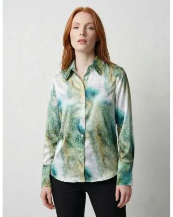 Camasi dama,  camasa cu maneca lunga, imprimeu abstract, verde, 100% poliester