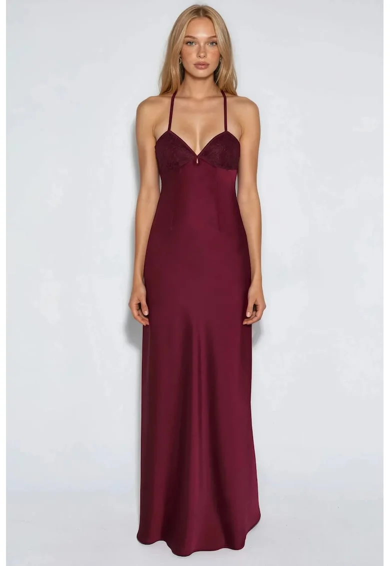 Rochie Maxi,  Decolteu Inima, Rosu, Poliester