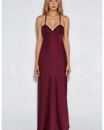 Rochie Maxi,  Decolteu Inima, Rosu, Poliester