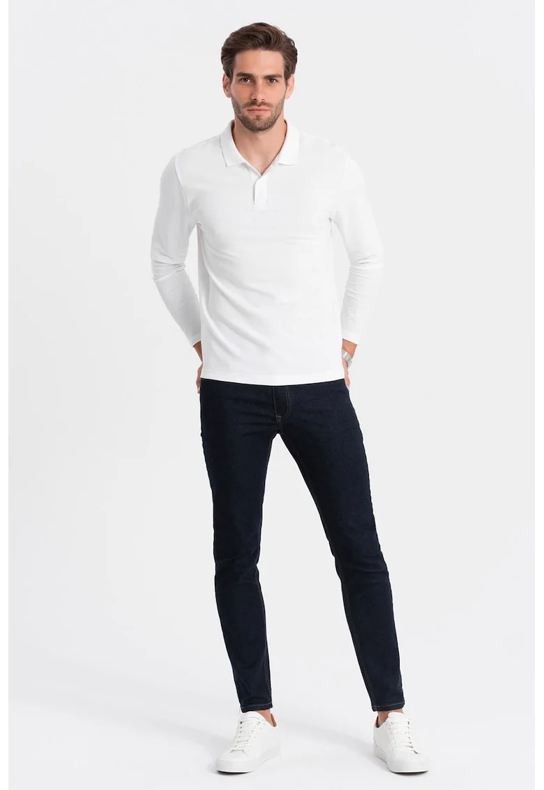Bluza polo din bumbac pique, Alb optic
