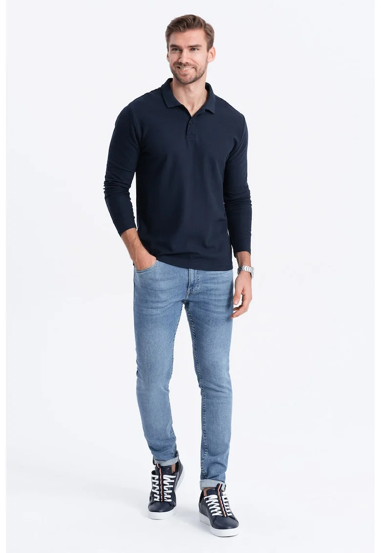 Bluza polo din bumbac pique, Bleumarin