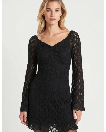 Rochie Midi Happiness Istanbul, eleganta, dantela, poliester/elastan, Negru
