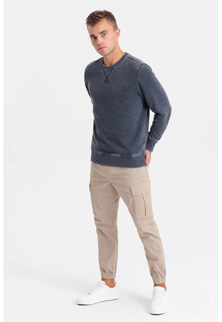 Bluza de trening cu decolteu la baza gatului si model uni, Albastru ultramarin