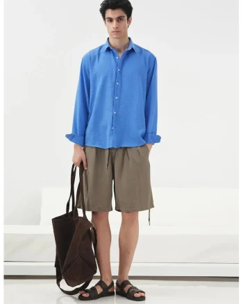 Pantaloni scurti barbati  Tencel, talie medie, verde