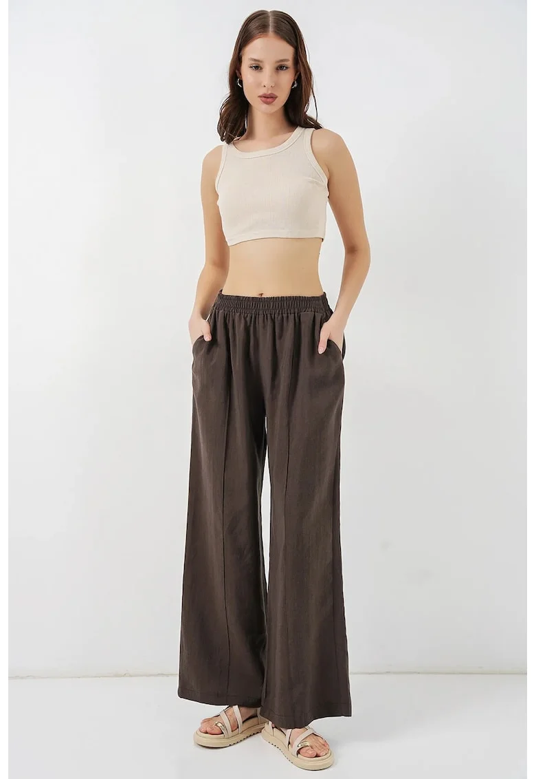 Pantaloni dama  talie elastica, maro, modal