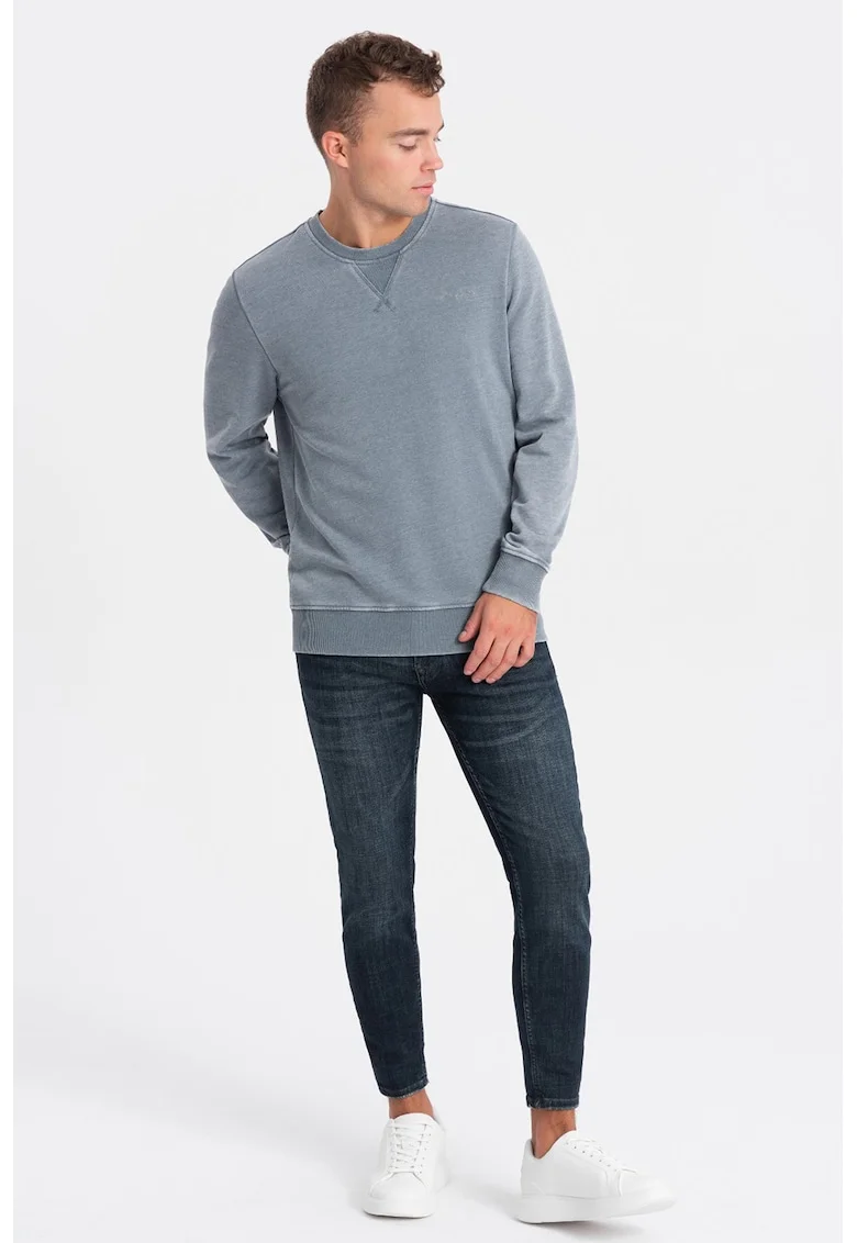 Bluza de trening cu decolteu la baza gatului si model uni, Albastru prafuit