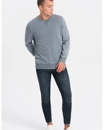 Bluza de trening cu decolteu la baza gatului si model uni, Albastru prafuit
