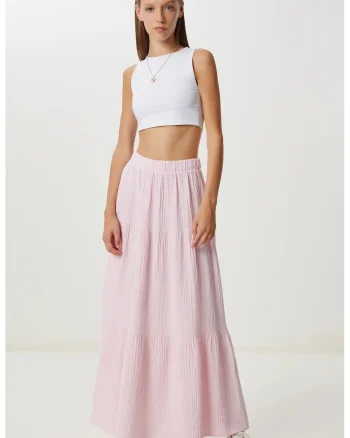 Fusta maxi, Happiness Istanbul, talie inalta, roz, bumbac