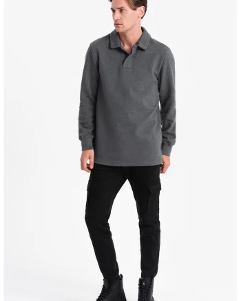 Bluza polo din amestec de bumbac, Gri antracit