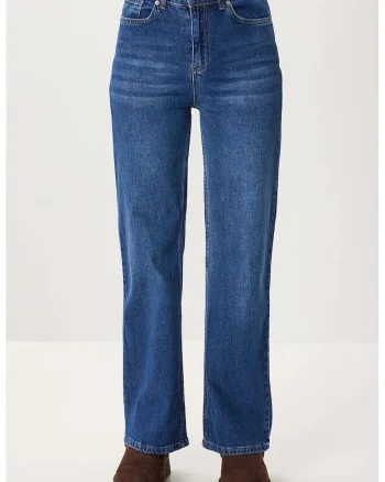 Blugi dama, Happiness Istanbul, denim, talie inalta, croiala larga, bleumarin, 100% bumbac