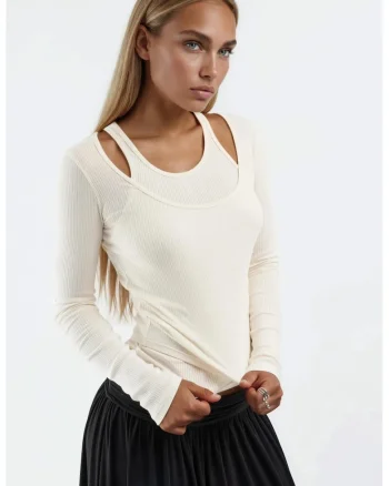 Bluza dama,  Guler in U, Alb, Bumbac