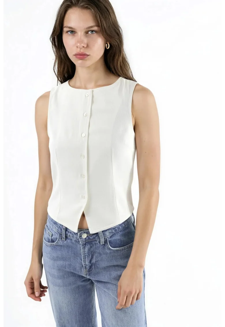 Top dama,  Textil, Bej, Guler rotund