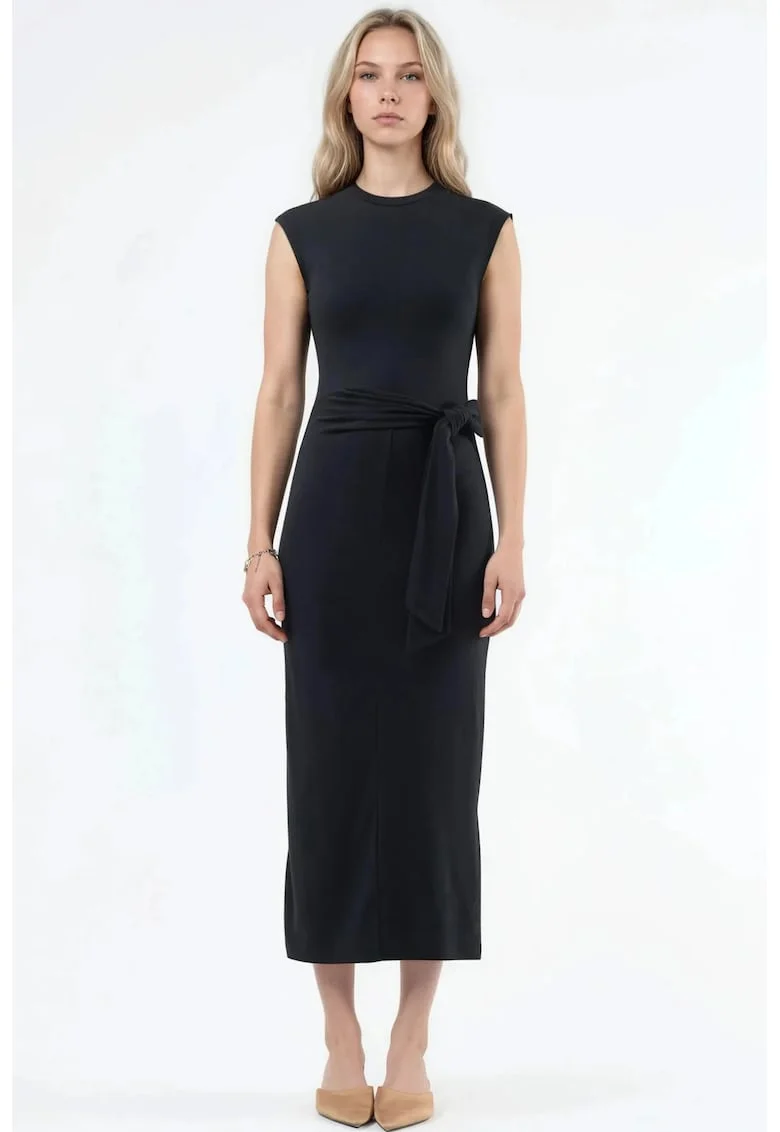 Rochie Midi  detaliu elegant, negru, modal/bumbac/elastan